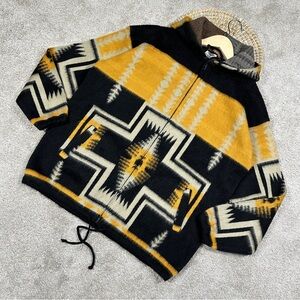 Men’s 100% Wool Longsleeve Sweater Hooded Full Zip Native Americanican Style L